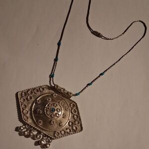 Vintage Silver Moraccan Necklace with Blue Accents
